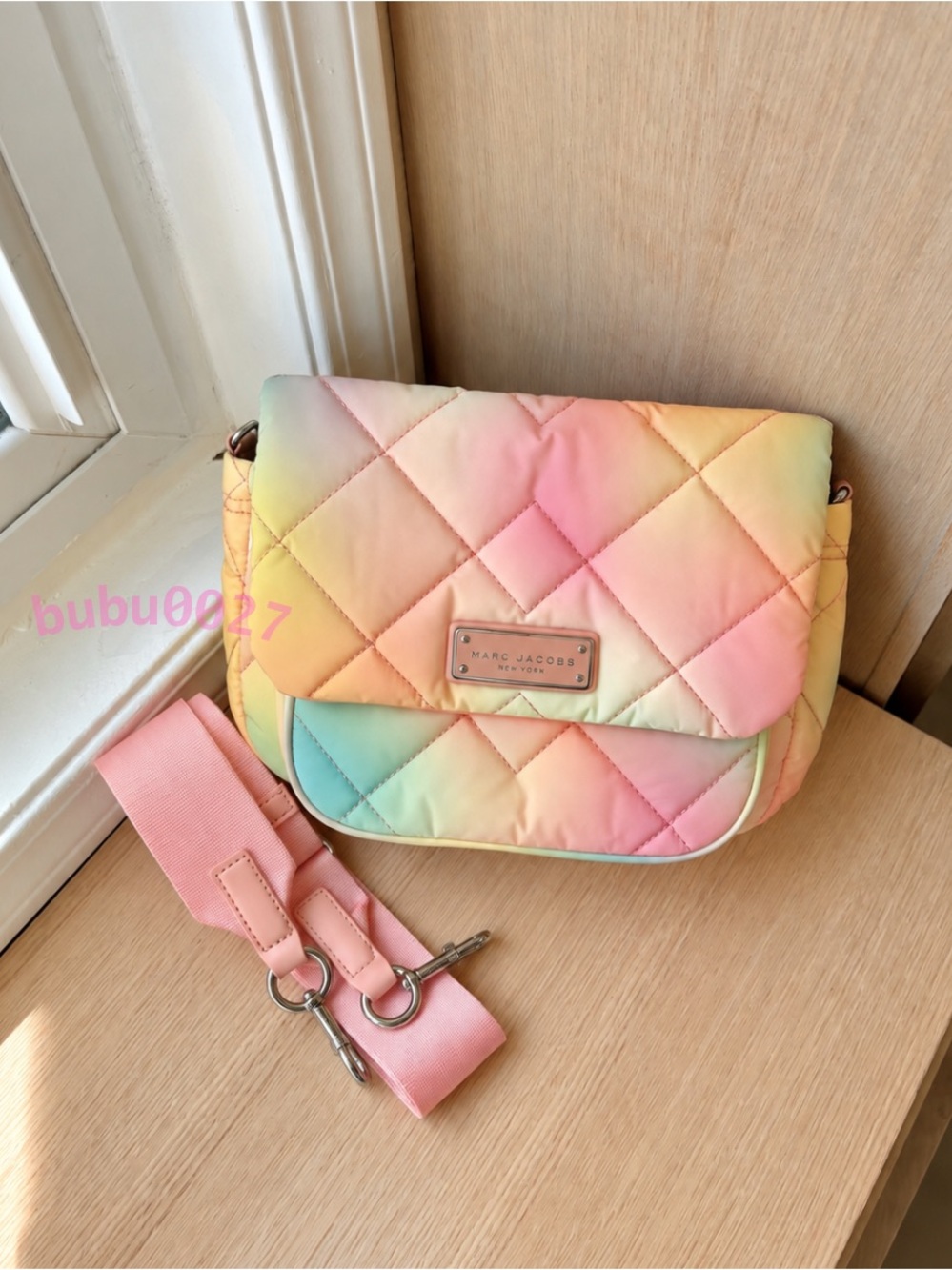 NWT🌈Marc Jacobs Diamond Quilt Utility Messenger Bag Rainbow Puffy Colorful